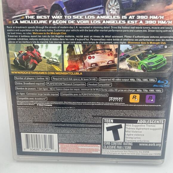 Midnight Club: Los Angeles (Sony PlayStation 3 PS3 Game, 2008) CIB Tested - Picture 4 of 11